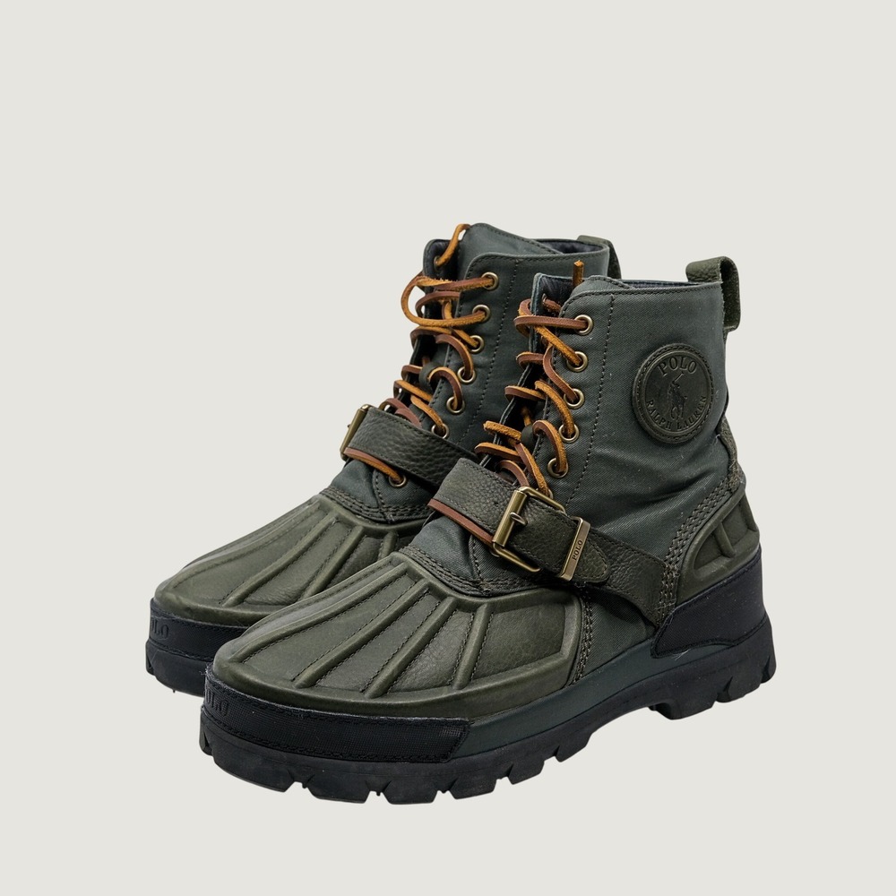 Polo Ralph Lauren Oslo High BT Green Leather Duck Boot Buckle Mens Size 9D